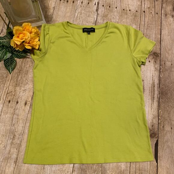Jones New York JNY Cap Sleeve T-Shirt-Womens Chartreuse Green Solid Large Casual - Picture 1 of 5